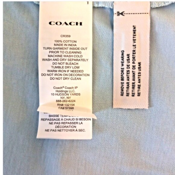 Coach Women's Cropped T-Shirt XL Dusty Blue Organic Cotton Garment Dye NWT - Picture 11 of 12